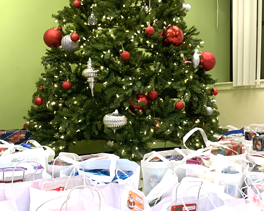 Gift bags under the Christmas tree